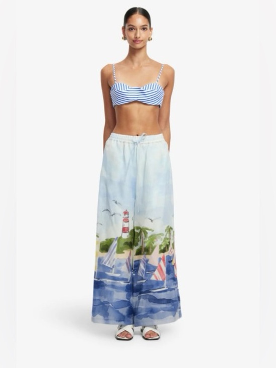 Leo Lin Pants - LEO LIN Jamie Nautical Hand-drawn Print Drawstring Sweatpants 100% Silk NWOT